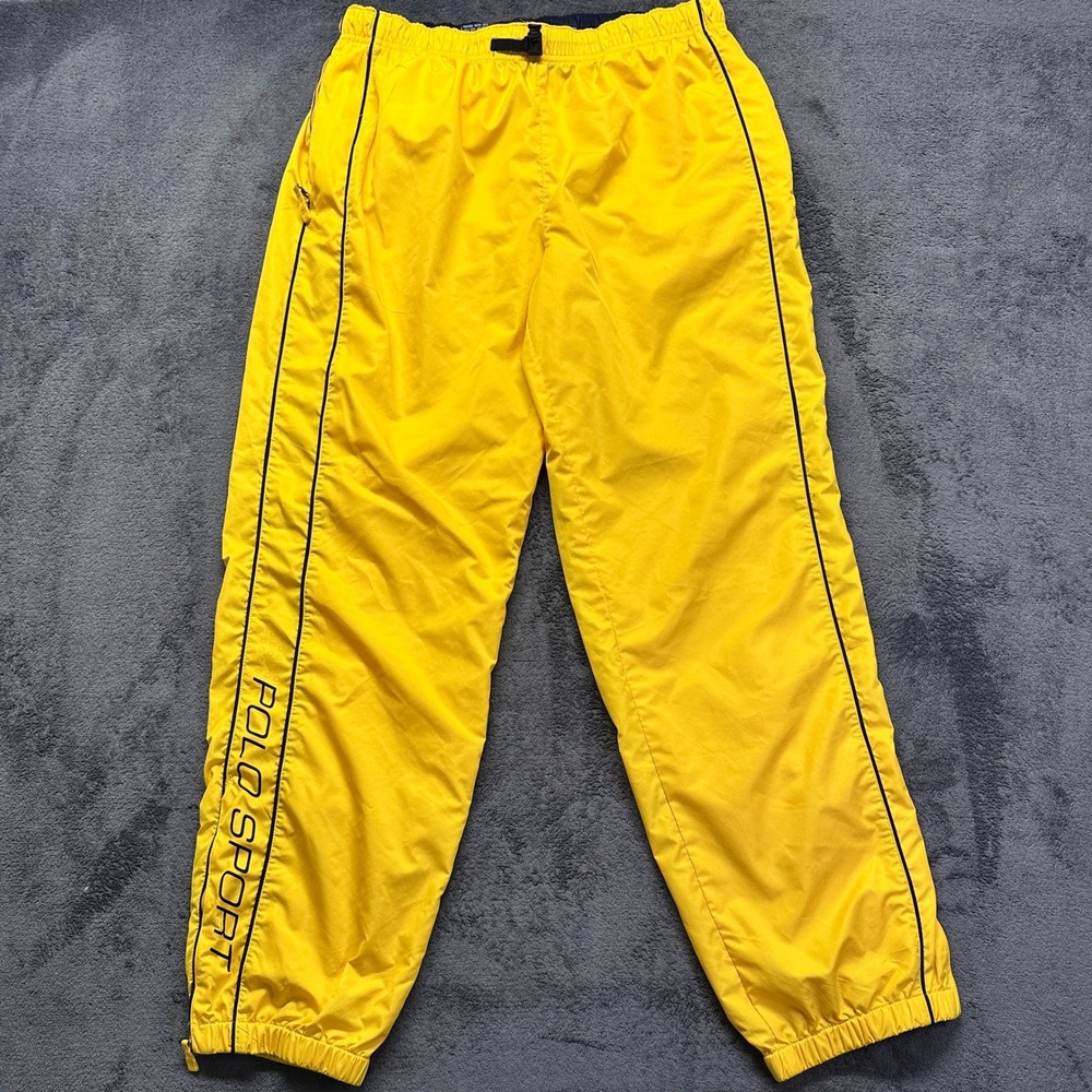 Vintage Polo Sport RL Track Pants Mens Large Yellow Mesh Lined Windbreaker 90s